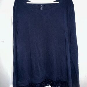 GAP Navy Blue Long Sleeve Blouse with Lace Trim